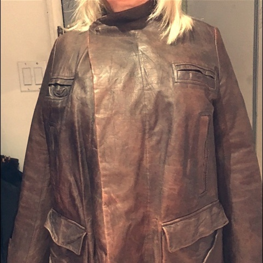 RICK OWENS DISTRESSED OVERSIZED LEATHER JACKET